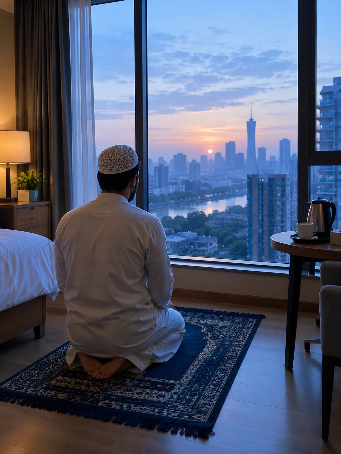 Fajr prayer at dawn by the window