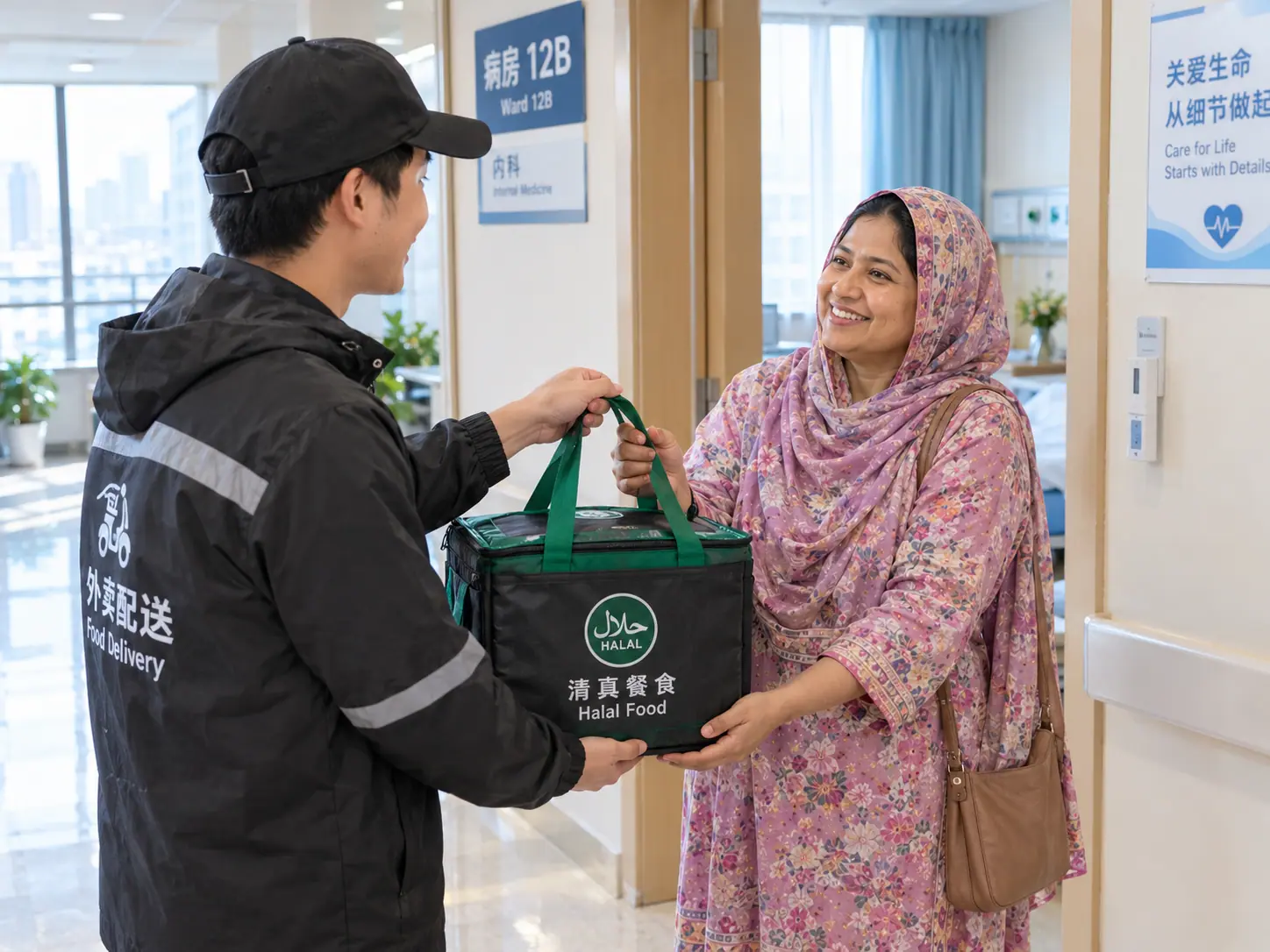 A halal lunch bag delivered at the ward door
